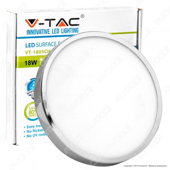 V-Tac VT-1805 RD Pannello LED Rotondo 18W SMD Cromato con Driver - V-Tac VT-1805 RD Pannello LED Rotondo 18W SMD Cromato con Driver -