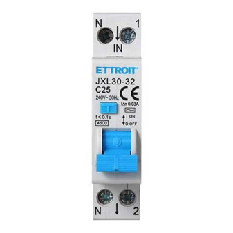 ETTROIT Magnetotermico Differenziale 1P+N 25A 30mA 220V-4.5KA - Mod. JX252540