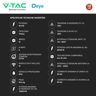 V-Tac Deye Sistema All-In-One Inverter 80kW Accumulo 233KWh
