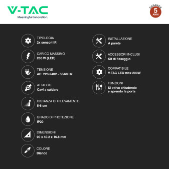 V-Tac VT-81012 Sensore di Movimento a Infrarossi Max 200W IP20