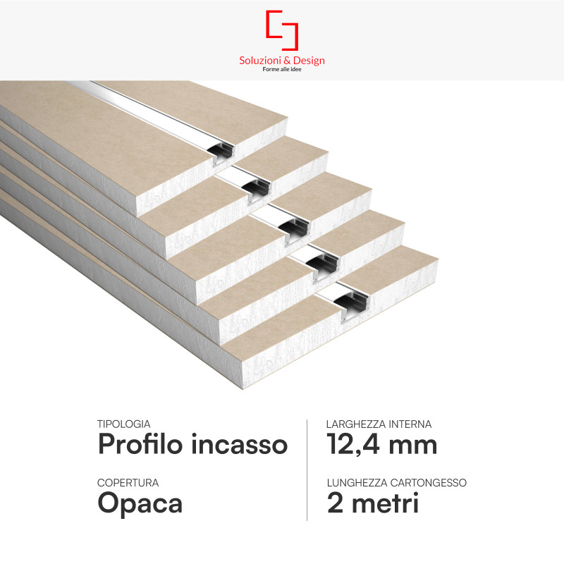 Eurocali 5 Profili In Alluminio Per Strisce LED 2 Metri (10 Mt Totali) - Copertura Opaca Larghezza 25mm - Grigio 30x20mm