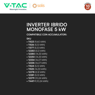 V-Tac Inverter Monofase Ibrido On-Grid / Off-Grid 5kW IP66
