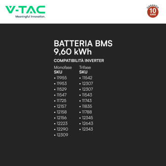 Accumulatore 9,60kWh LiFePO4 BMS Fotovoltaico CEI 0-21 V-Tac