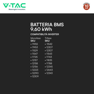 Accumulatore 9,60kWh LiFePO4 BMS Fotovoltaico CEI 0-21 V-Tac