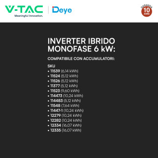 V-Tac Inverter Monofase Ibrido On-Grid / Off-Grid 6kW IP65 CEI 0-21