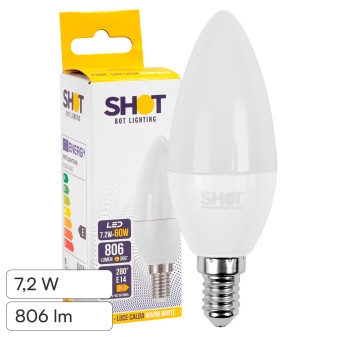 Bot Lighting Shot Lampadina LED E27 7,2W Candela C38 SMD