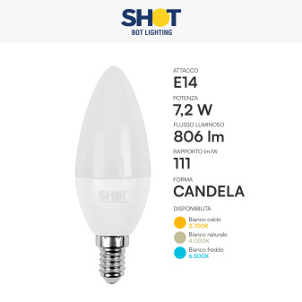 Bot Lighting Shot Lampadina LED E27 7,2W Candela C38 SMD