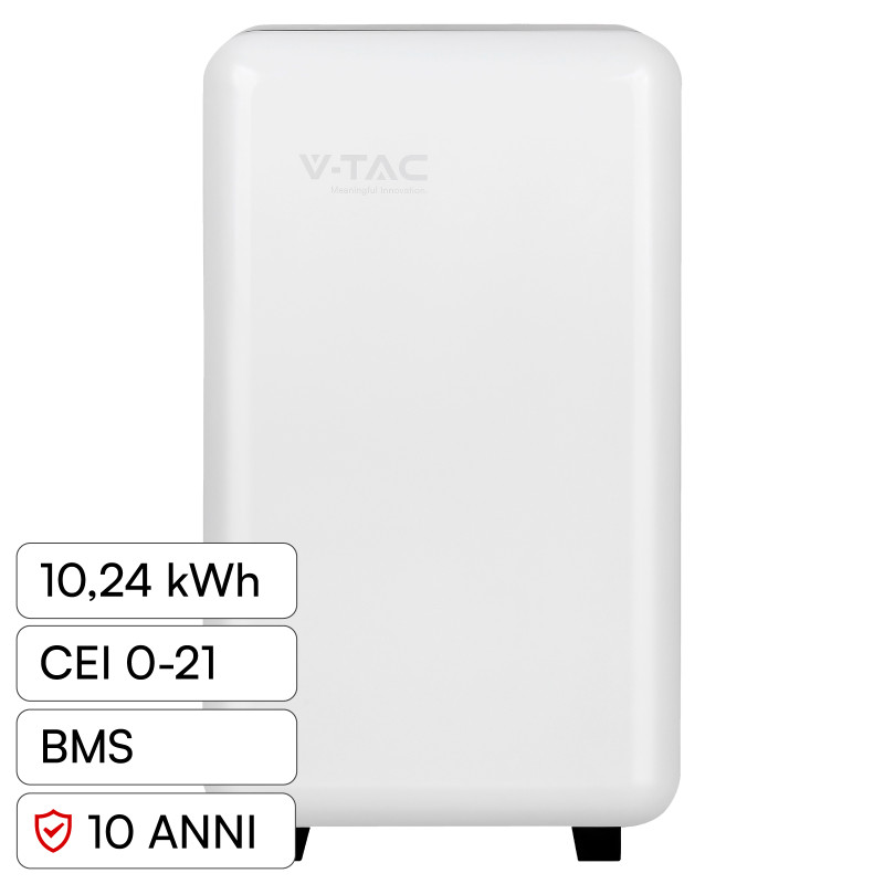 V-Tac Batteria BMS LiFePO4 51,2V 200Ah 10,24kWh per Inverter CEI 0-21