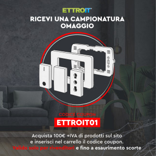Campionatura Omaggio Ettroit - Supporto + Placca + Bipasso + Falso polo + Interruttore Campionatura Omaggio Ettroit - Supporto + Placca + Bipasso + Falso polo + Interruttore