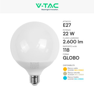 Lampadina LED E27 22W Globo G120 SMD V-Tac Lampadina LED E27 22W Globo G120 SMD V-Tac