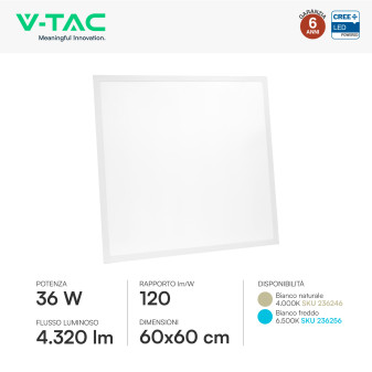 Pannello LED Quadrato 36W SMD CREE con Driver LiFud V-Tac Pro