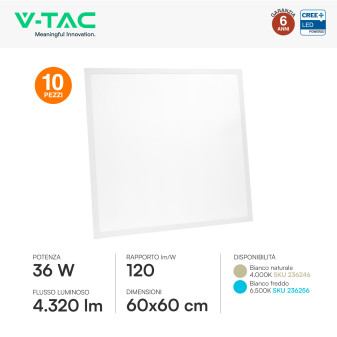 10 Pannelli LED Quadrati 36W SMD CREE con Driver LiFud V-Tac Pro