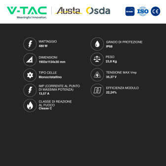 Pannelli Fotovoltaici 480W TIER 1 TOPCon IP68 V-Tac Austa Osda