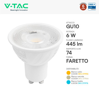 Faretto LED GU10 6W PAR16 SMD Chip CREE V-Tac