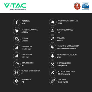 Plafoniera Tubo LED Linkabile 36W 120cm SMD CREE IP65 Plafoniera Tubo LED Linkabile 36W 120cm SMD CREE IP65