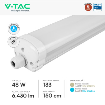 Plafoniera Tubo LED Linkabile 48W 150cm SMD CREE IP65