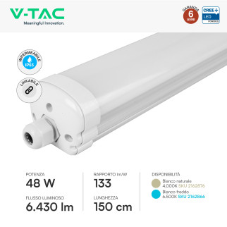 Plafoniera Tubo LED Linkabile 48W 150cm SMD CREE IP65