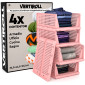 VertiRoll Cassetti Impilabili Scorrevoli Salvaspazio Portaoggetti per Armadio Cucina Bagno Colore Rosa - Organizer da 4 Cassetti