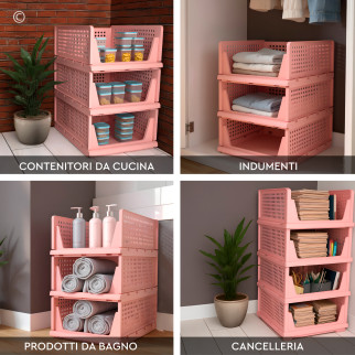 VertiRoll 4 Cassetti Impilabili Scorrevoli Salvaspazio Rosa
