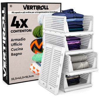 VertiRoll 4 Cassetti Impilabili Scorrevoli Salvaspazio Bianco