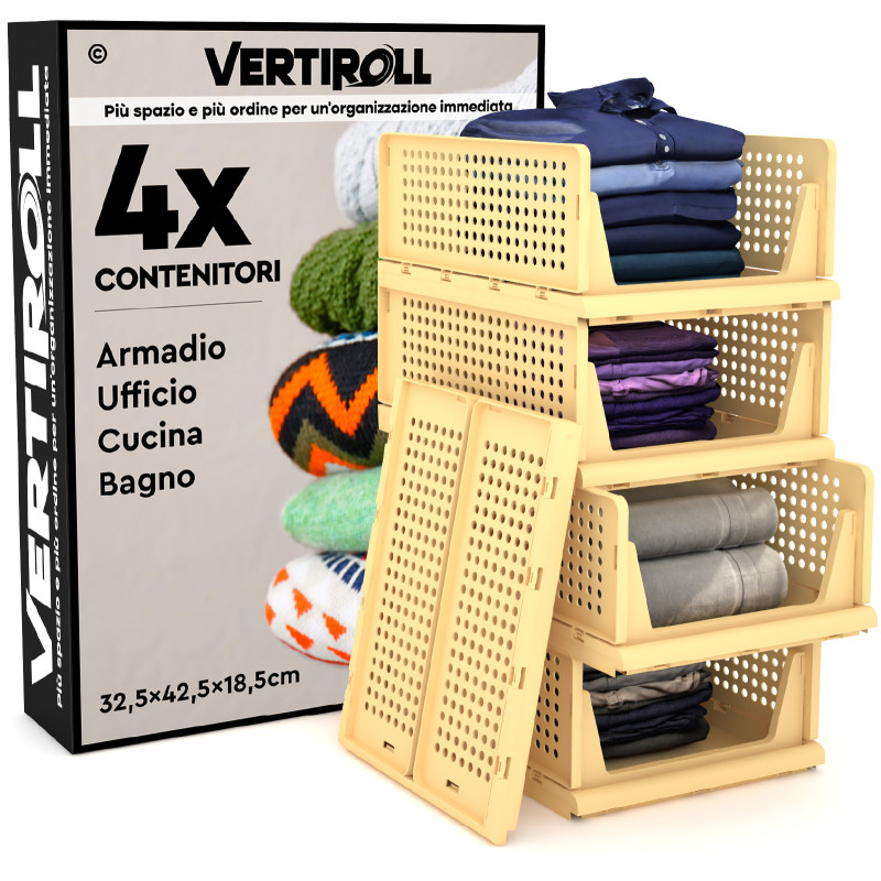 VertiRoll 4 Cassetti Impilabili Scorrevoli Salvaspazio Giallo VertiRoll 4 Cassetti Impilabili Scorrevoli Salvaspazio Giallo