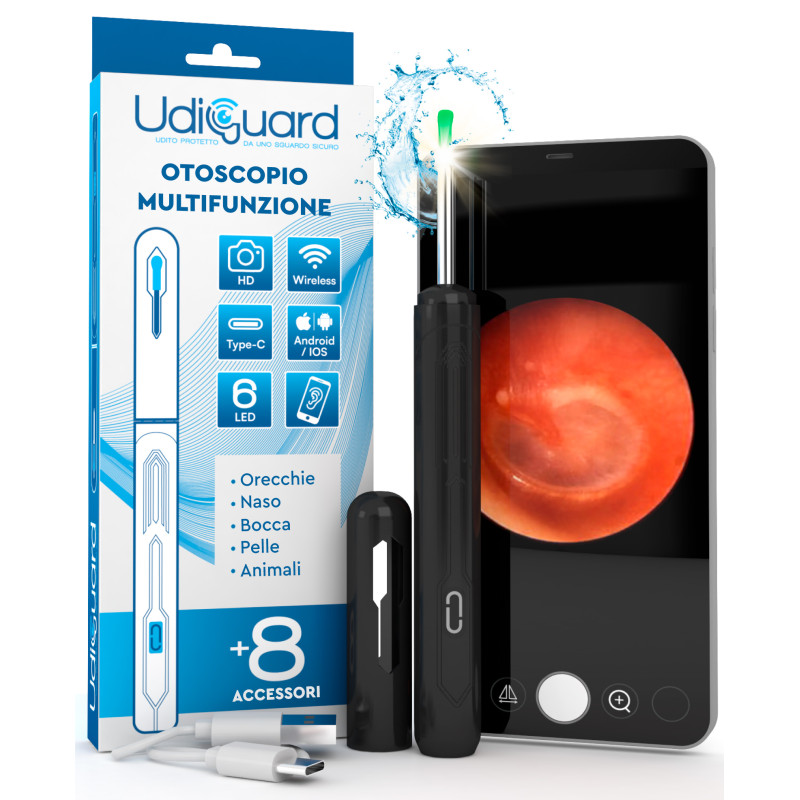 UdiGuard Otoscopio Pulizia Orecchie Rimozione Cerume Colore Nero UdiGuard Otoscopio Pulizia Orecchie Rimozione Cerume Colore Nero