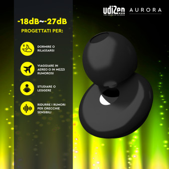 UdiZen Aurora Tappi per Orecchie Antirumore Regolabili -18dB ~ -27dB