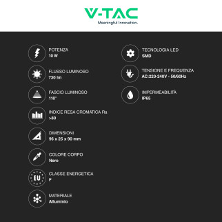 Faro LED 10W SMD IP65 Colore Nero V-Tac VT-44012 Faro LED 10W SMD IP65 Colore Nero V-Tac VT-44012