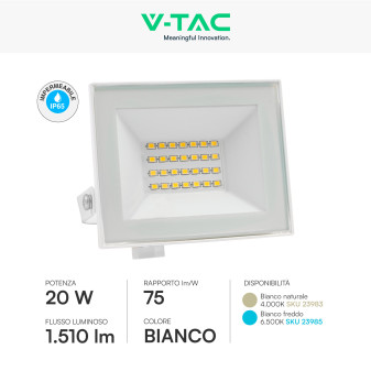 Faro LED 20W SMD IP65 Colore Bianco V-Tac VT-44022