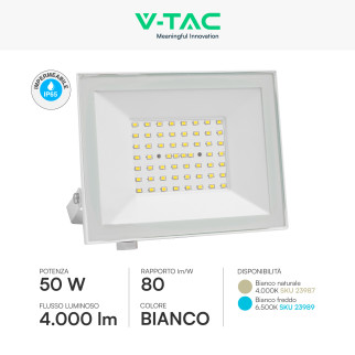Faro LED 50W SMD IP65 Colore Bianco V-Tac VT-44054 Faro LED 50W SMD IP65 Colore Bianco V-Tac VT-44054