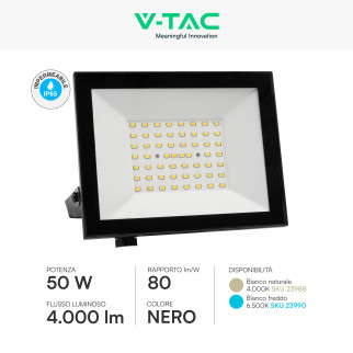 Faro LED 50W SMD IP65 Colore Nero V-Tac VT-44054 Faro LED 50W SMD IP65 Colore Nero V-Tac VT-44054