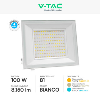 Faro LED 100W SMD IP65 Colore Bianco V-Tac VT-44109 Faro LED 100W SMD IP65 Colore Bianco V-Tac VT-44109