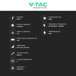 Faro LED 200W SMD IP65 Colore Bianco V-Tac VT-44208 Faro LED 200W SMD IP65 Colore Bianco V-Tac VT-44208