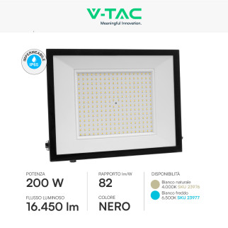 Faro LED 200W SMD IP65 Colore Nero V-Tac VT-44208 Faro LED 200W SMD IP65 Colore Nero V-Tac VT-44208