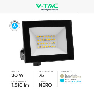 Faro LED 20W SMD IP65 Colore Nero V-Tac VT-44022 Faro LED 20W SMD IP65 Colore Nero V-Tac VT-44022
