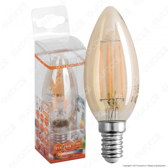 SkyLighting Lampadina LED E14 4W Candela Filamento Ambrata - mod. SkyLighting Lampadina LED E14 4W Candela Filamento Ambrata - mod.