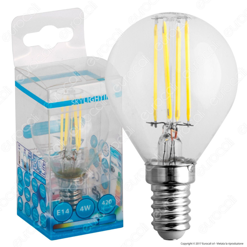 SkyLighting Lampadina LED E14 4W MiniGlobo P45 Filamento - mod.