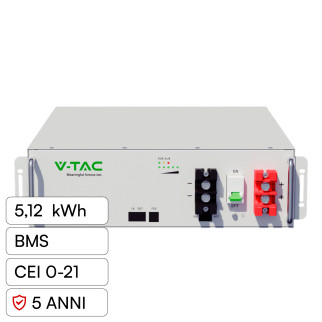 V-Tac Batteria BMS LiFePO4 51,2V 100Ah 5,12kWh Garanzia 5 Anni