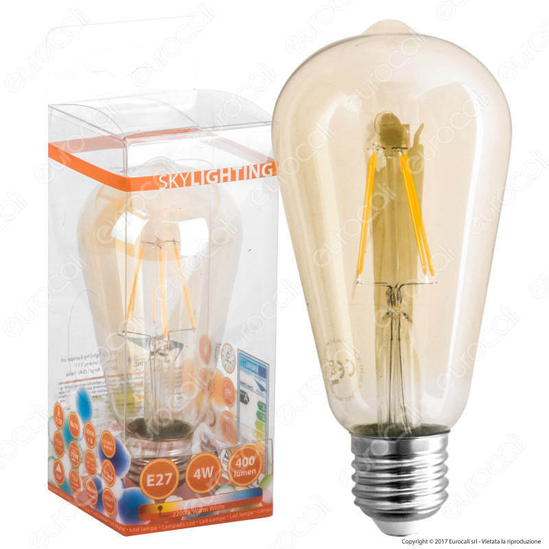 Skylighting Lampadina LED E27 4W Bulb ST64 Filamento Ambrata