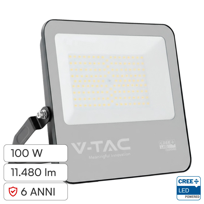 Faro LED 100W SMD Chip CREE IP65 Colore Nero VT-44101