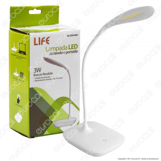 Life Lampada da Tavolo LED 3W Touch Dimmerabile Alimentazione USB o Life Lampada da Tavolo LED 3W Touch Dimmerabile Alimentazione USB o