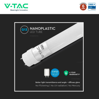 Tubo LED T8 G13 18W SMD CREE Nano-Plastic 120cm con Starter V-Tac Tubo LED T8 G13 18W SMD CREE Nano-Plastic 120cm con Starter V-Tac