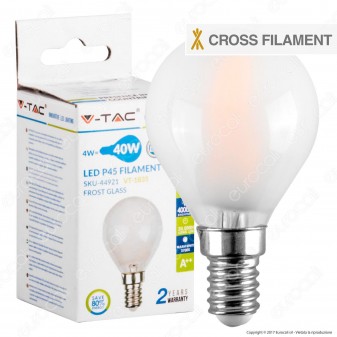 V-Tac VT-1835 Lampadina LED E14 4W MiniGlobo P45 Cross Filament Frost