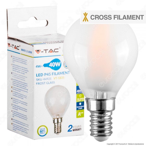 V-Tac VT-1835 Lampadina LED E14 4W MiniGlobo P45 Cross Filament Frost V-Tac VT-1835 Lampadina LED E14 4W MiniGlobo P45 Cross Filament Frost