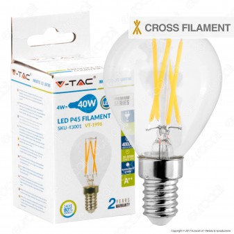 V-Tac VT-1996 Lampadina LED E14 4W MiniGlobo P45 Cross Filament - SKU