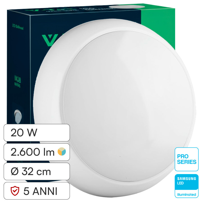 Plafoniera LED 20W SMD Samsung IP65 IK08 3in1 CCT V-Tac Pro