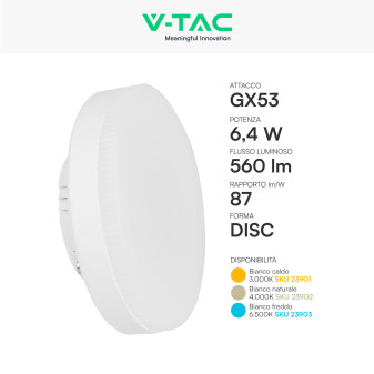 Lampadina LED GX53 6,4W Disc SMD V-Tac VT-207-N