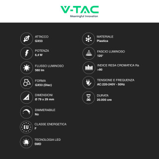 Lampadina LED GX53 6,4W Disc SMD V-Tac VT-207-N