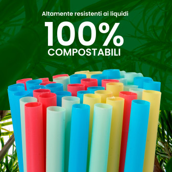 50 Cannucce Colorate in PLA 21cmx6,8mm Biodegradabili Lisce
