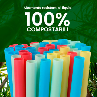 50 Cannucce Colorate in PLA 21cmx6,8mm Biodegradabili Lisce